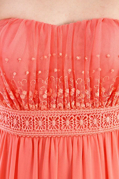 Stringless Lace Waist Trim Long Dress