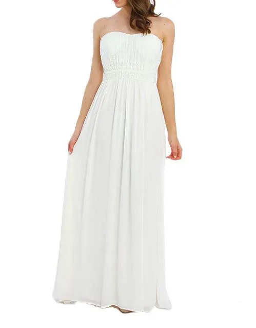 Stringless Lace Waist Trim Long Dress