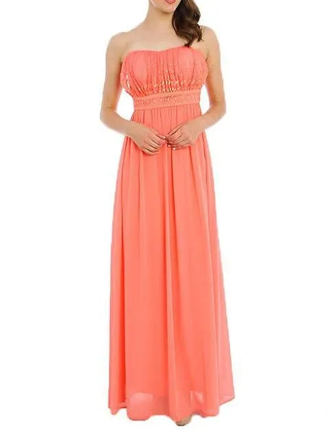Stringless Lace Waist Trim Long Dress