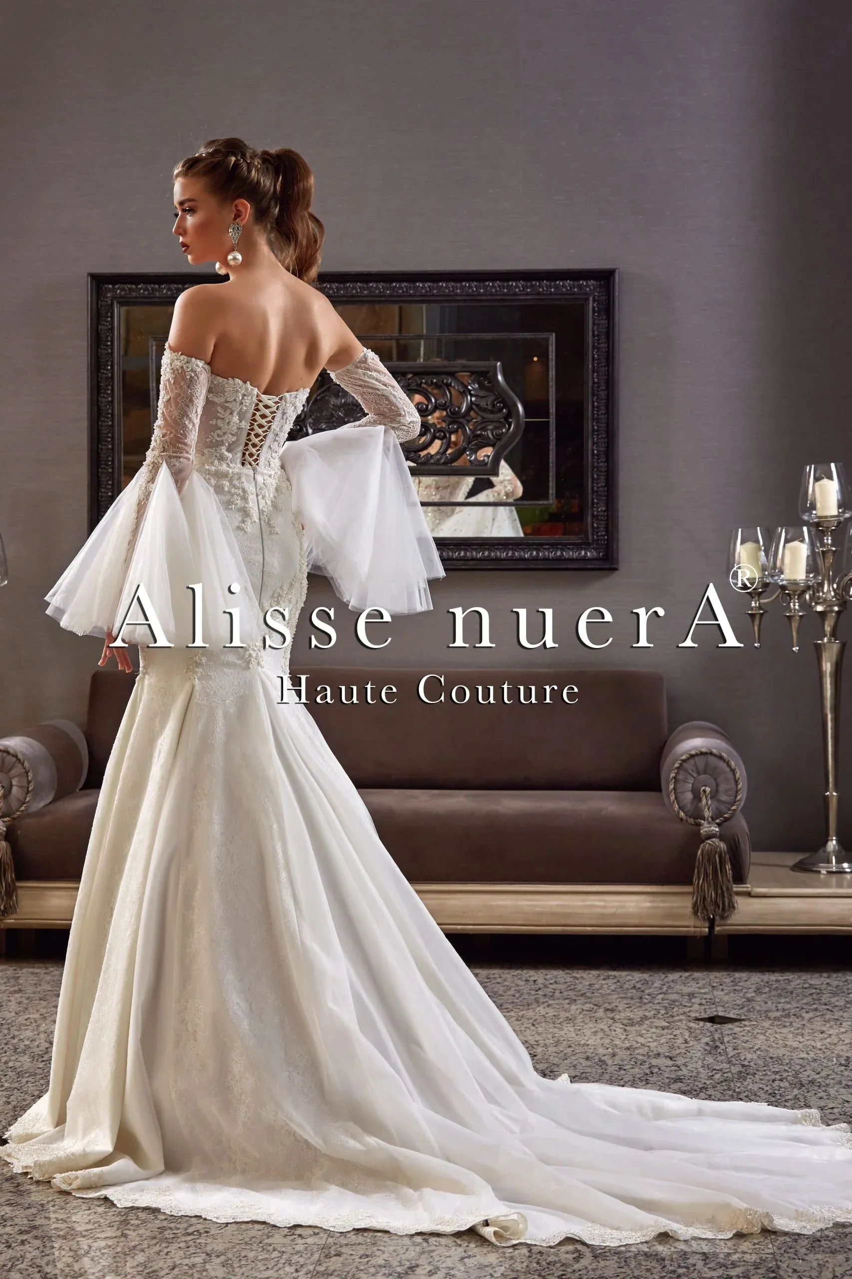 Sweetheart Floral Lace Mermaid Bridal Dress 2 in 1 Look With Detachable Long Sleeve