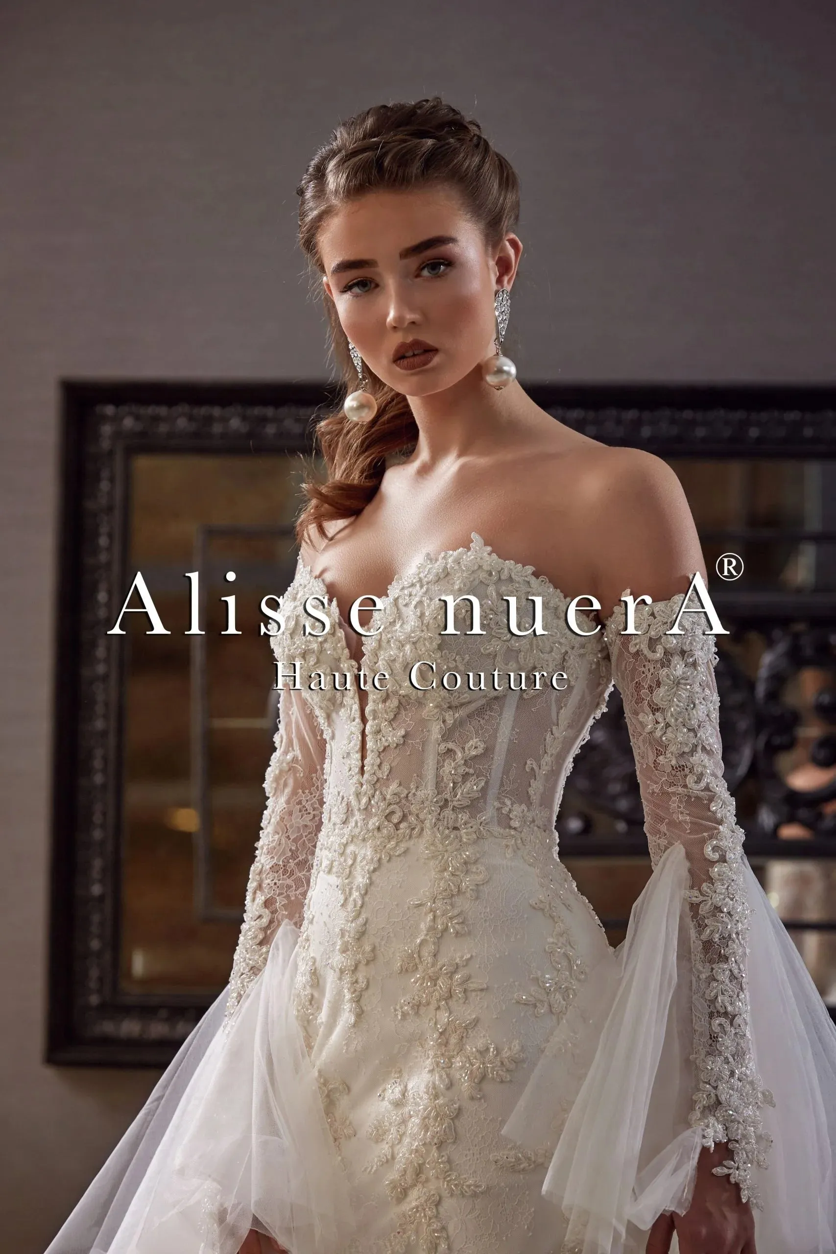 Sweetheart Floral Lace Mermaid Bridal Dress 2 in 1 Look With Detachable Long Sleeve