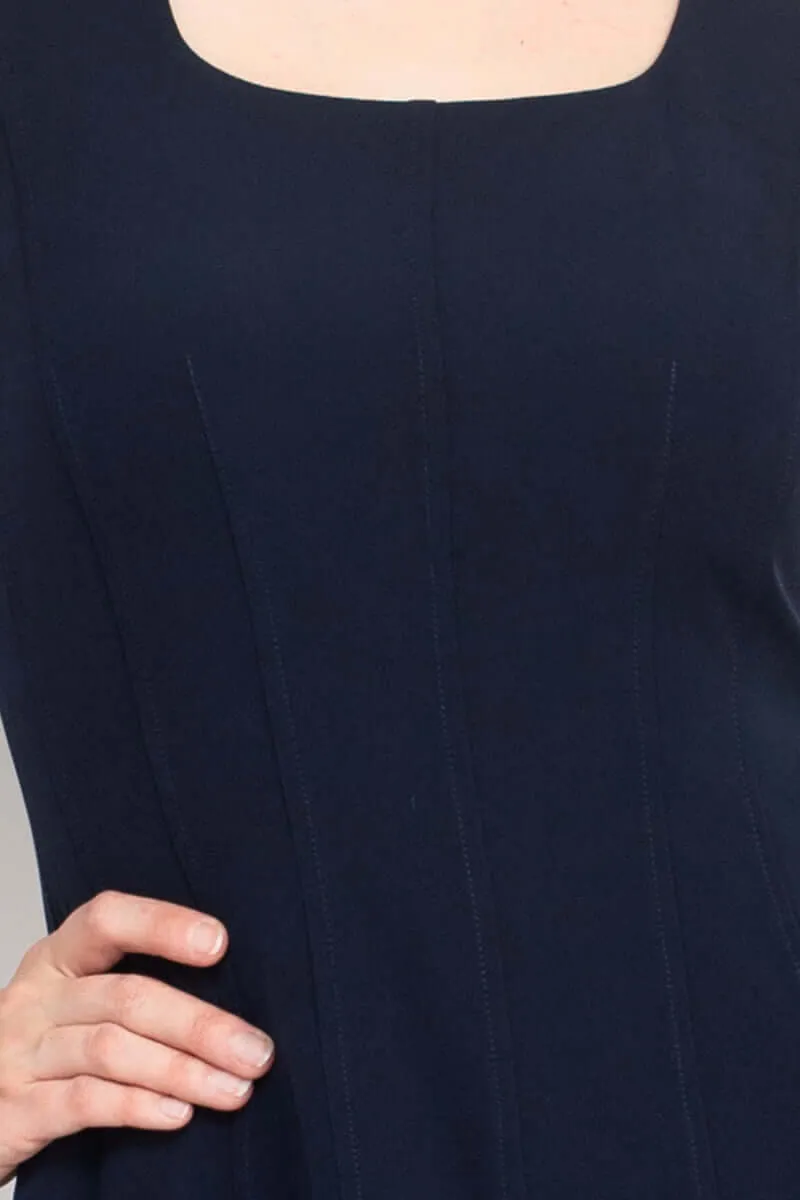 T Tahari Square Neck Sleeveless Zipper Side Solid A-Line Fit & Flare Stretch Crepe Dress