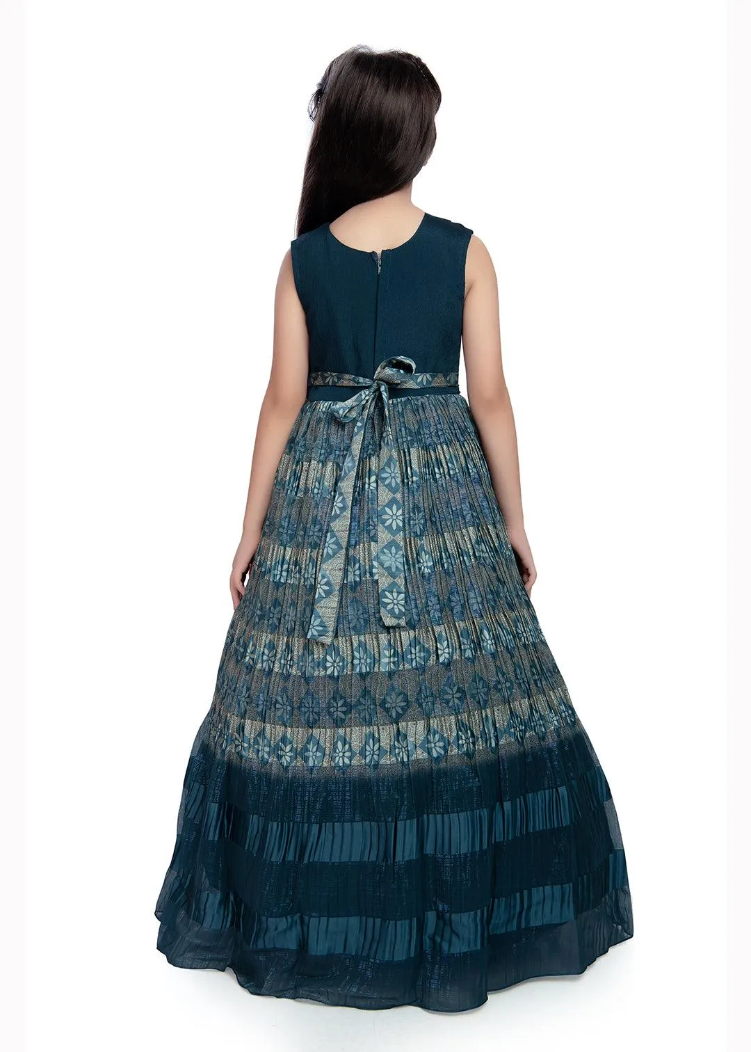 Teal Coloured Hand Embroidery Maxi Dress Gown For Girls