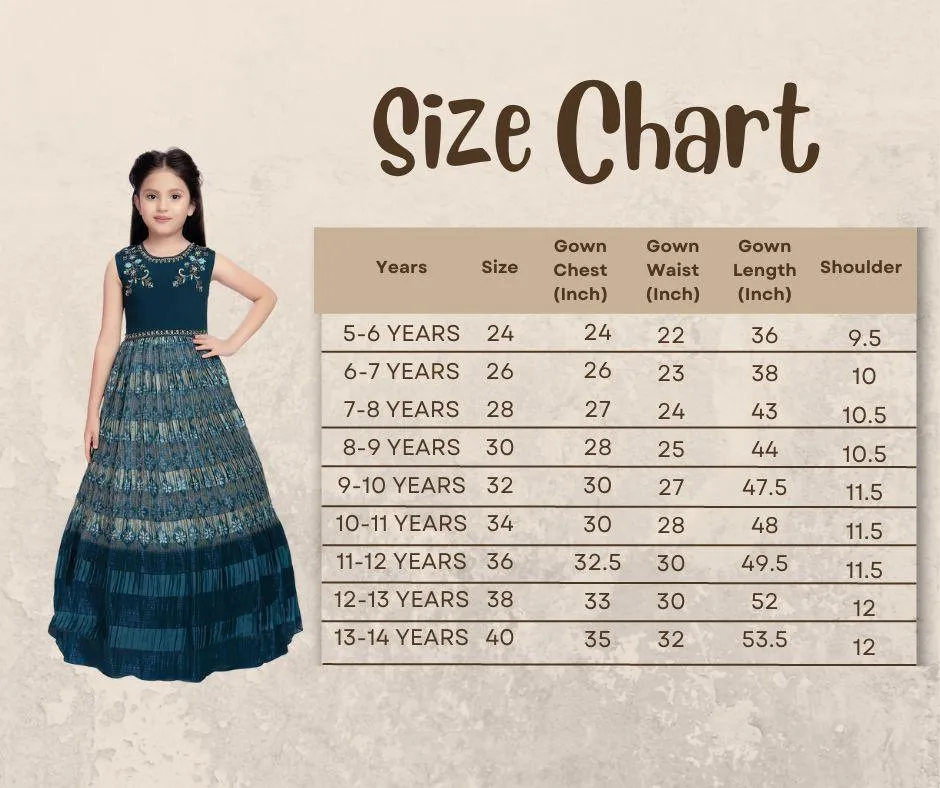 Teal Coloured Hand Embroidery Maxi Dress Gown For Girls