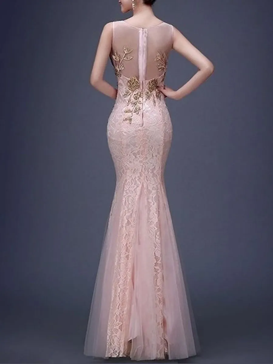 V-Neck Applique Mermaid Evening Dress