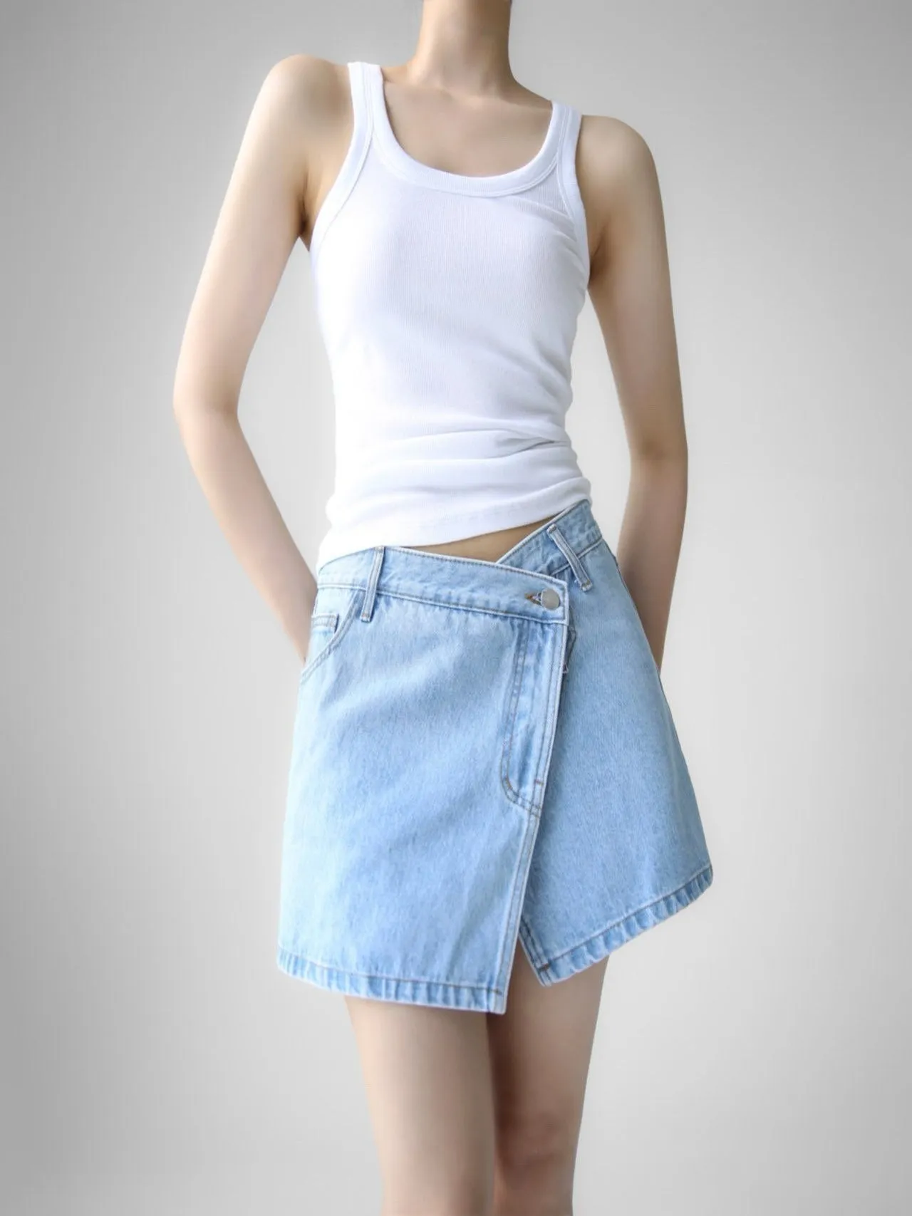 WASHED DENIM WRAP SKIRT
