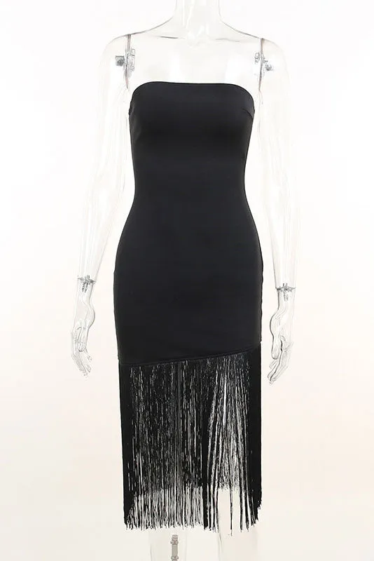 White Strapless Party Cocktail Dress With Tassel