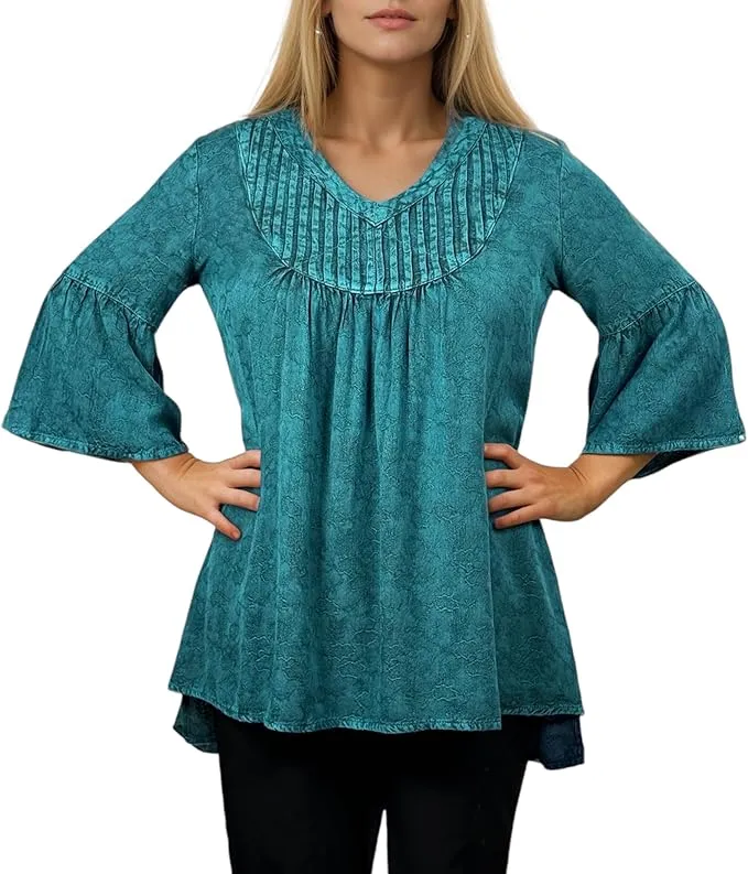 Women's Vintage Medieval V Neck Striped Relax Bell Sleeve Top Blouse Tunic ~ 609 B