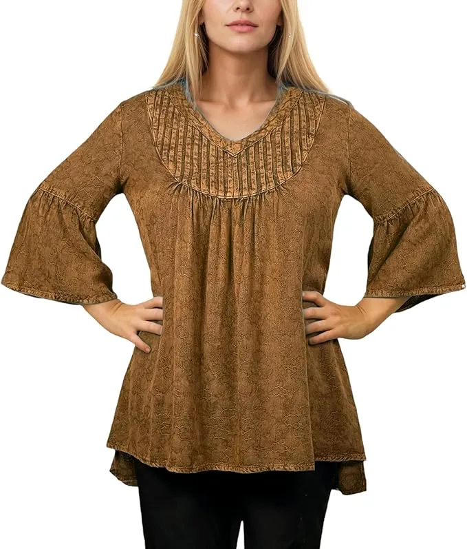 Women's Vintage Medieval V Neck Striped Relax Bell Sleeve Top Blouse Tunic ~ 609 B