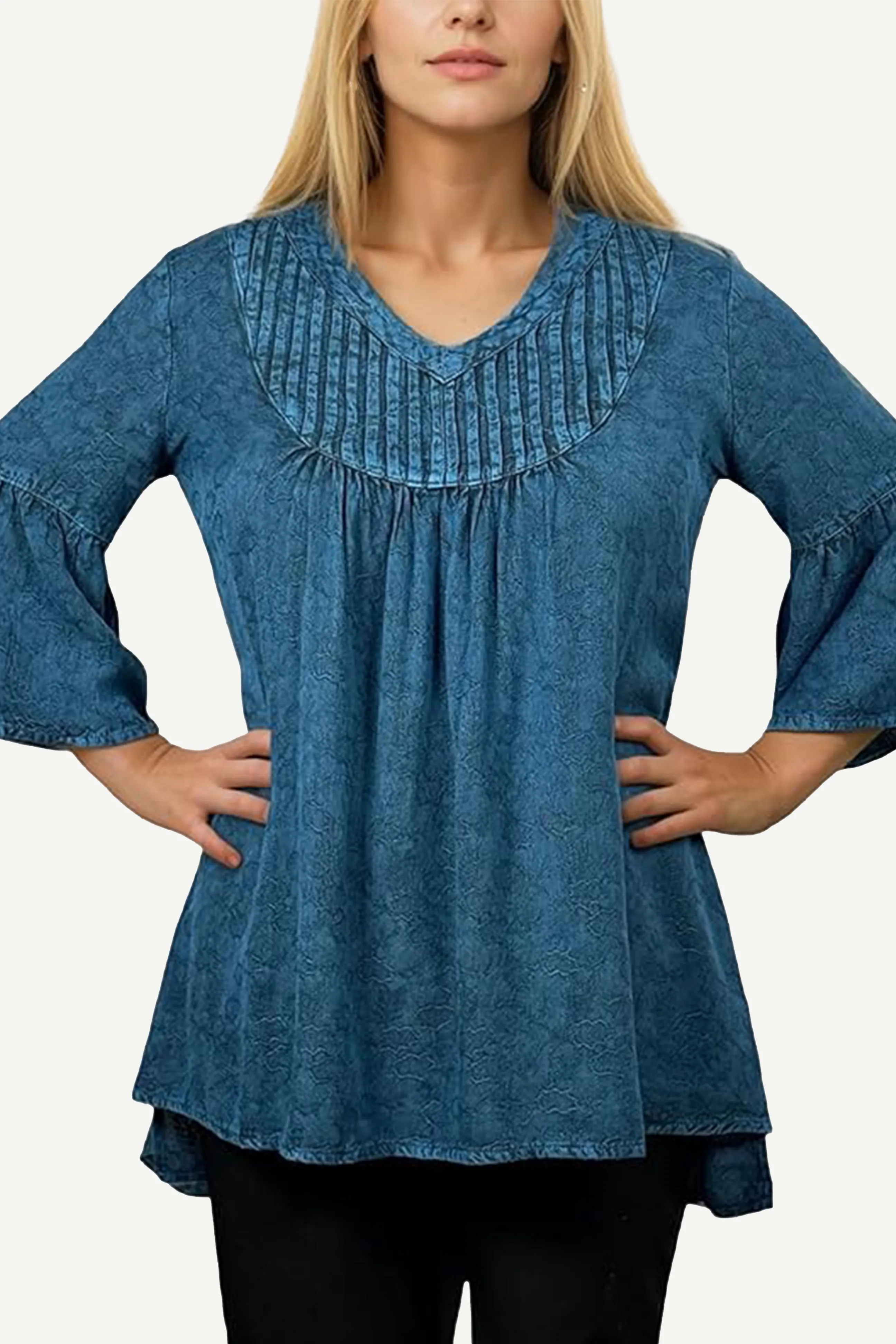Women's Vintage Medieval V Neck Striped Relax Bell Sleeve Top Blouse Tunic ~ 609 B