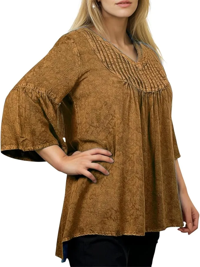 Women's Vintage Medieval V Neck Striped Relax Bell Sleeve Top Blouse Tunic ~ 609 B