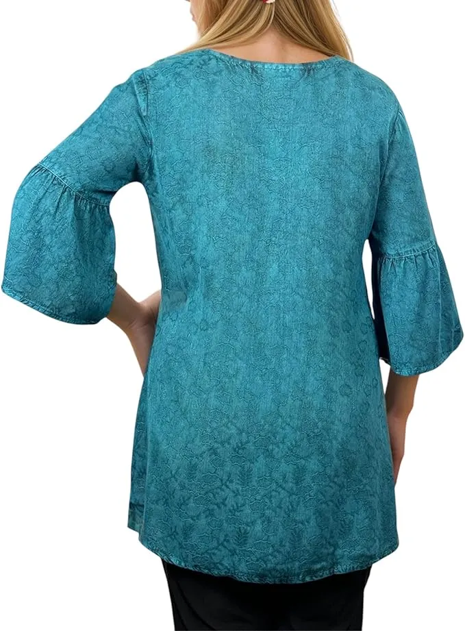 Women's Vintage Medieval V Neck Striped Relax Bell Sleeve Top Blouse Tunic ~ 609 B