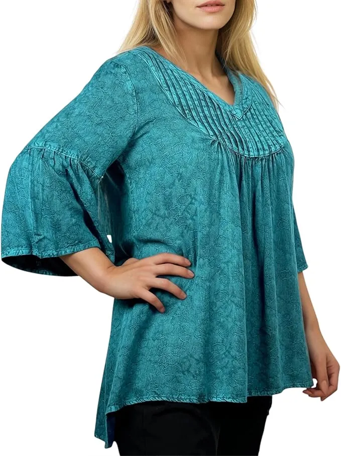 Women's Vintage Medieval V Neck Striped Relax Bell Sleeve Top Blouse Tunic ~ 609 B