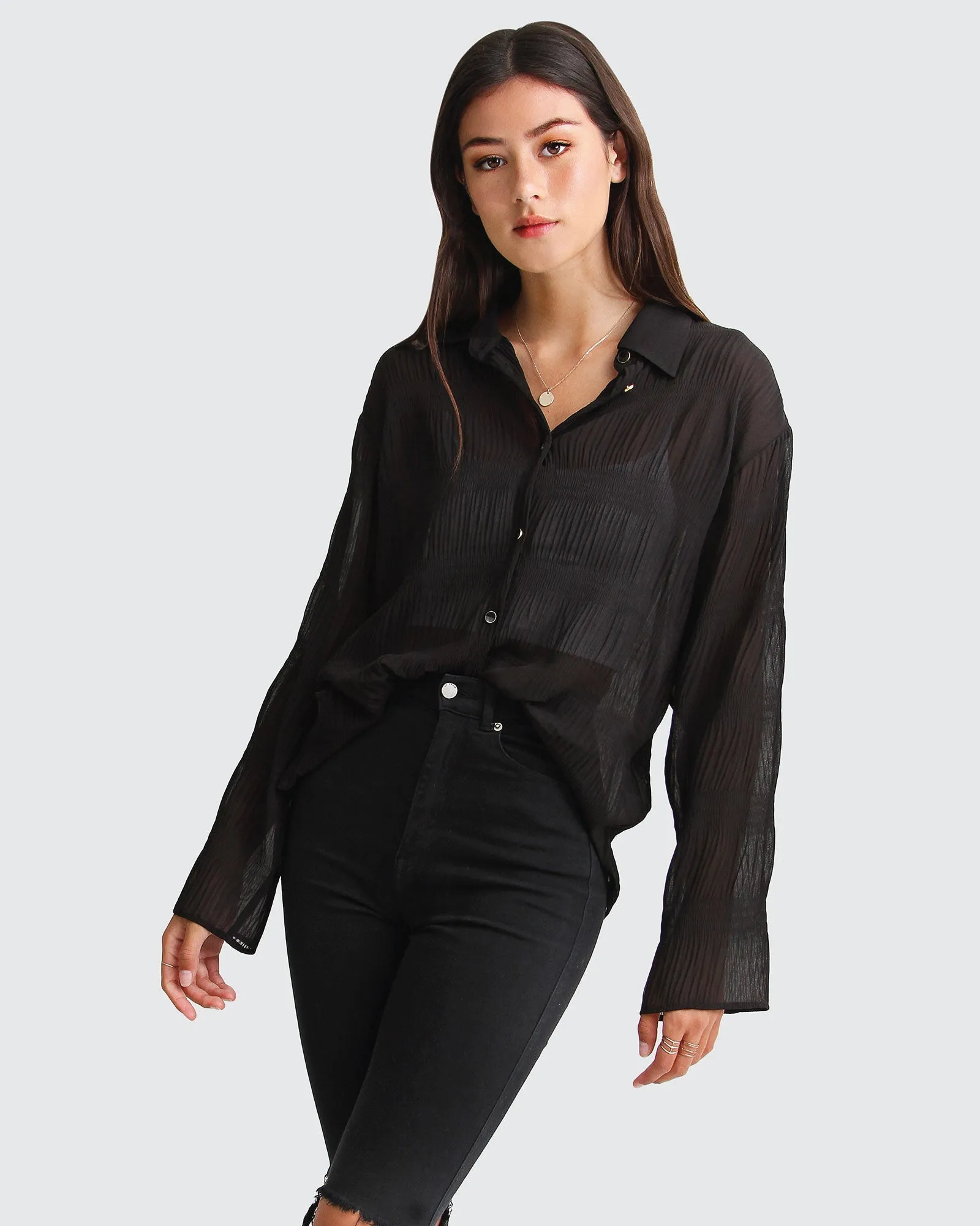 Yoko Shirred Chiffon Blouse  - Black