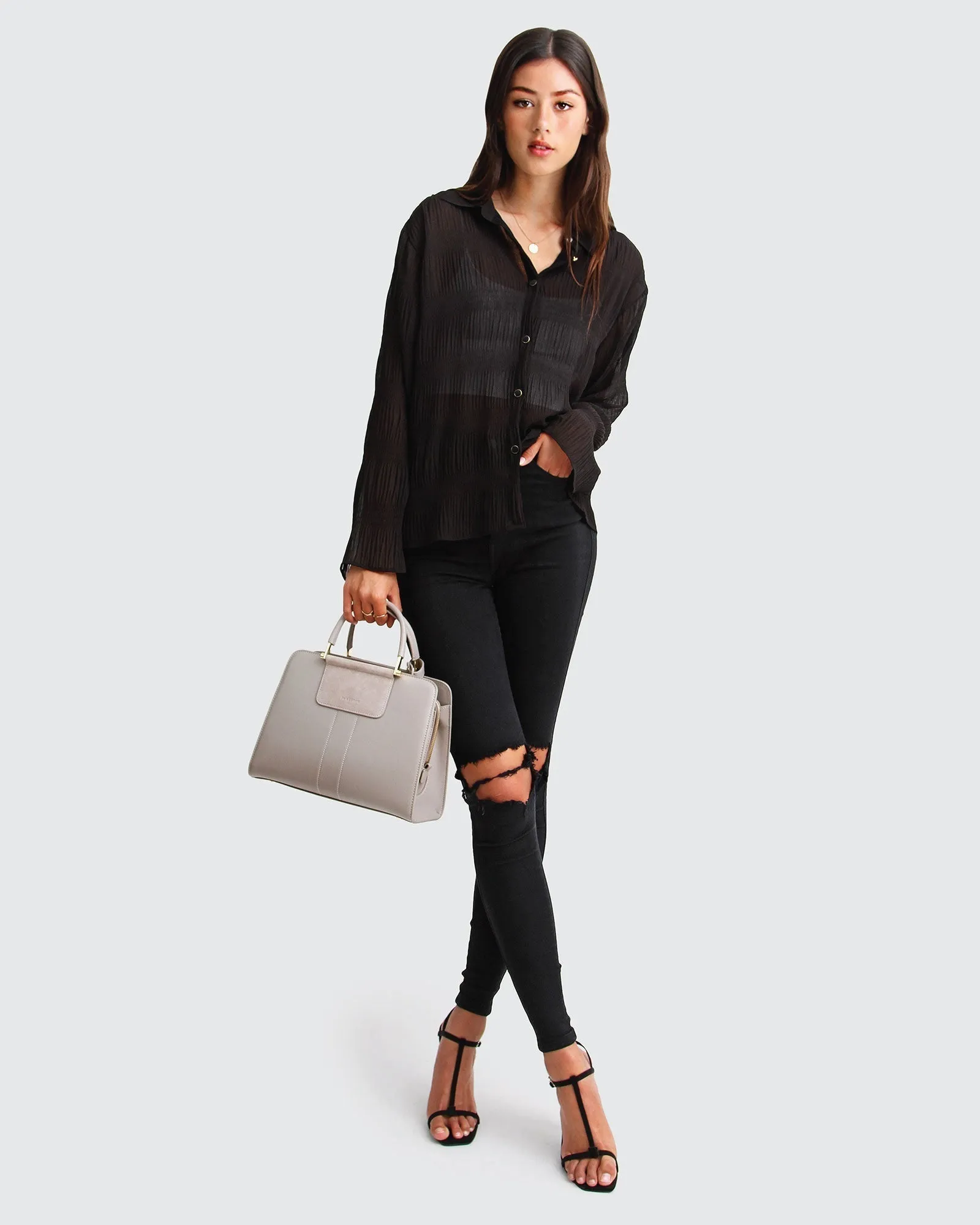 Yoko Shirred Chiffon Blouse  - Black