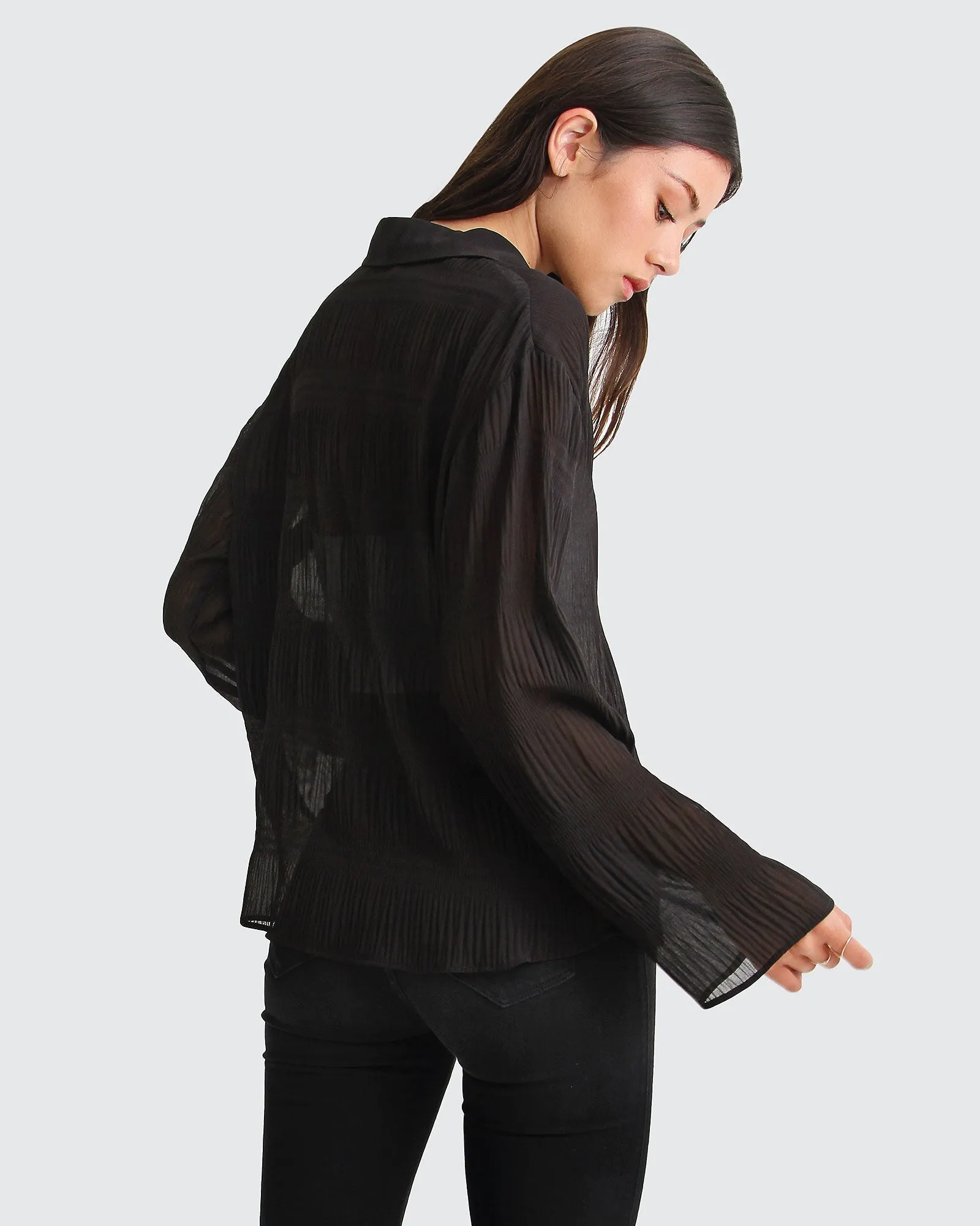 Yoko Shirred Chiffon Blouse  - Black